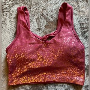 Pink with gold splatter marika sports bra